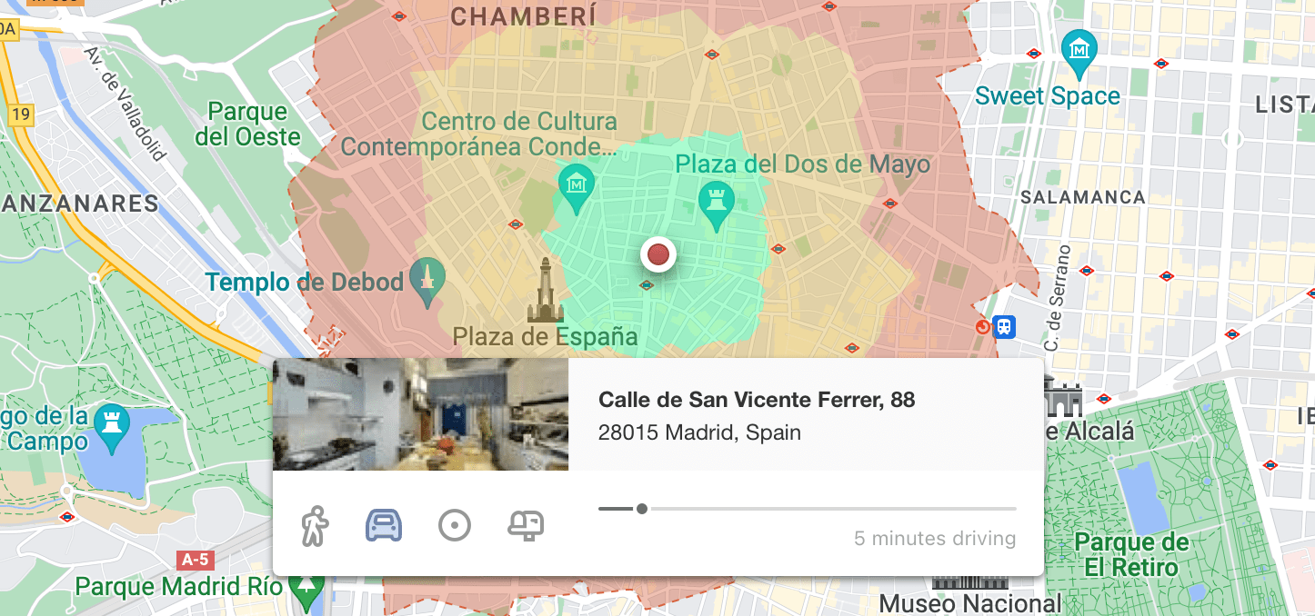 Catchment area created by driving time, showing a 10-minute driving radius
