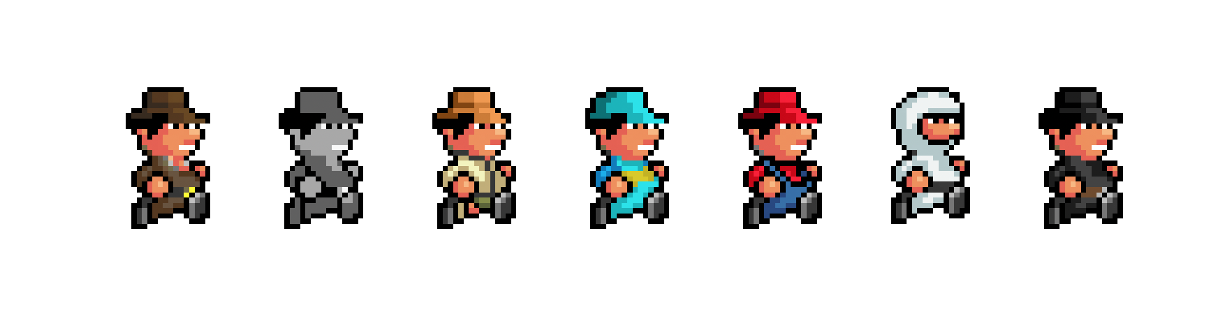 Grid of all unlockable character skins showing the variety of customization options