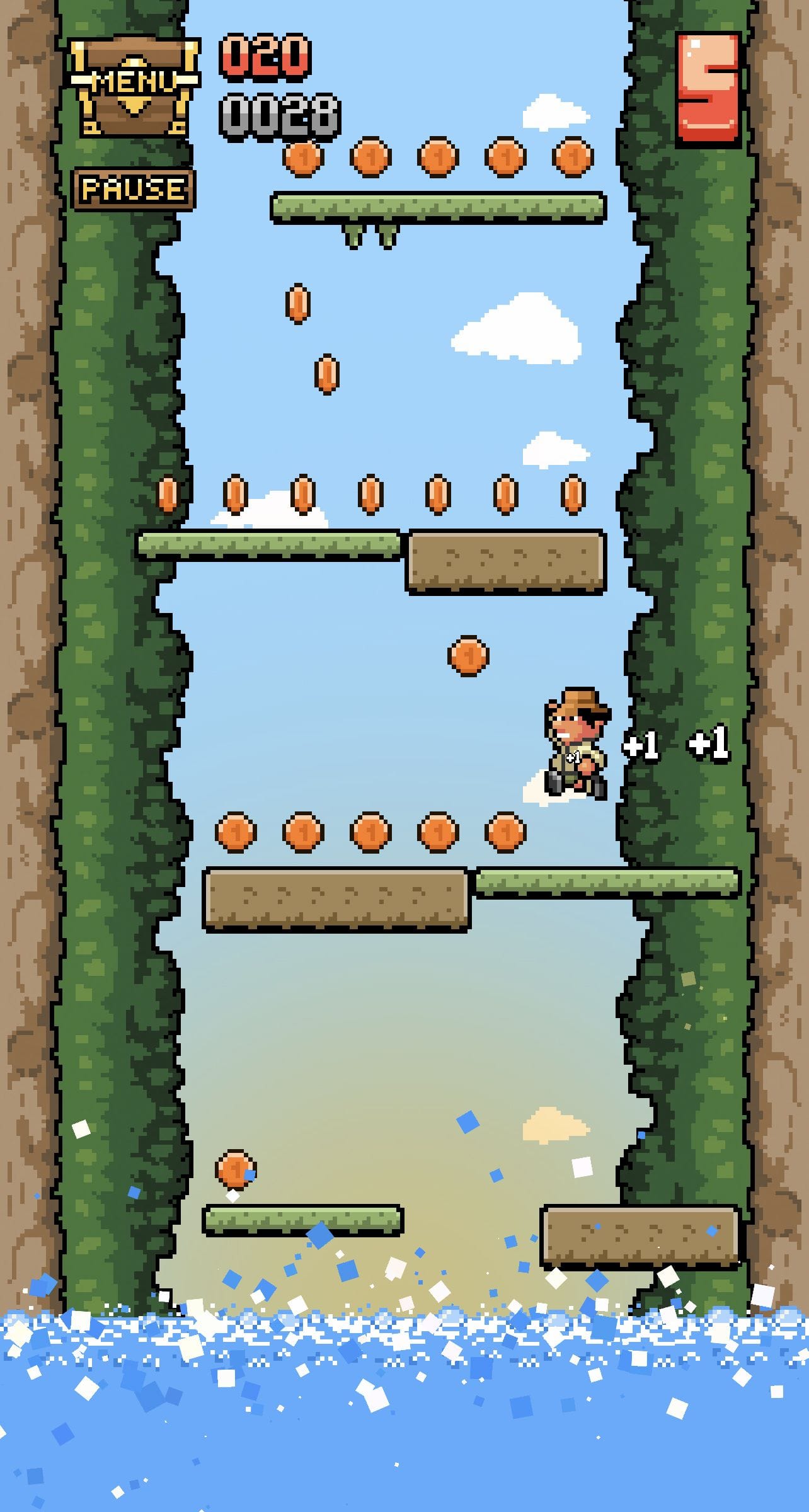 Hop Raider gameplay showing the jungle map with platforms and a character jumping