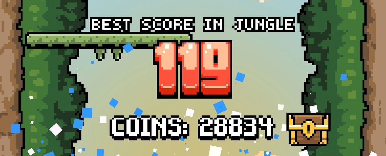 Score screen over the jungle map with a prominent restart button