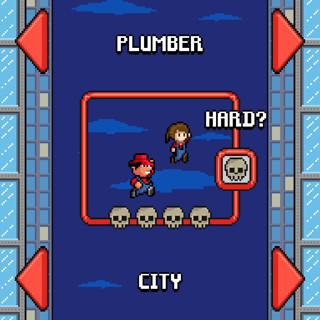 Character selection screen showing the Plumber skin — a nod to Mario