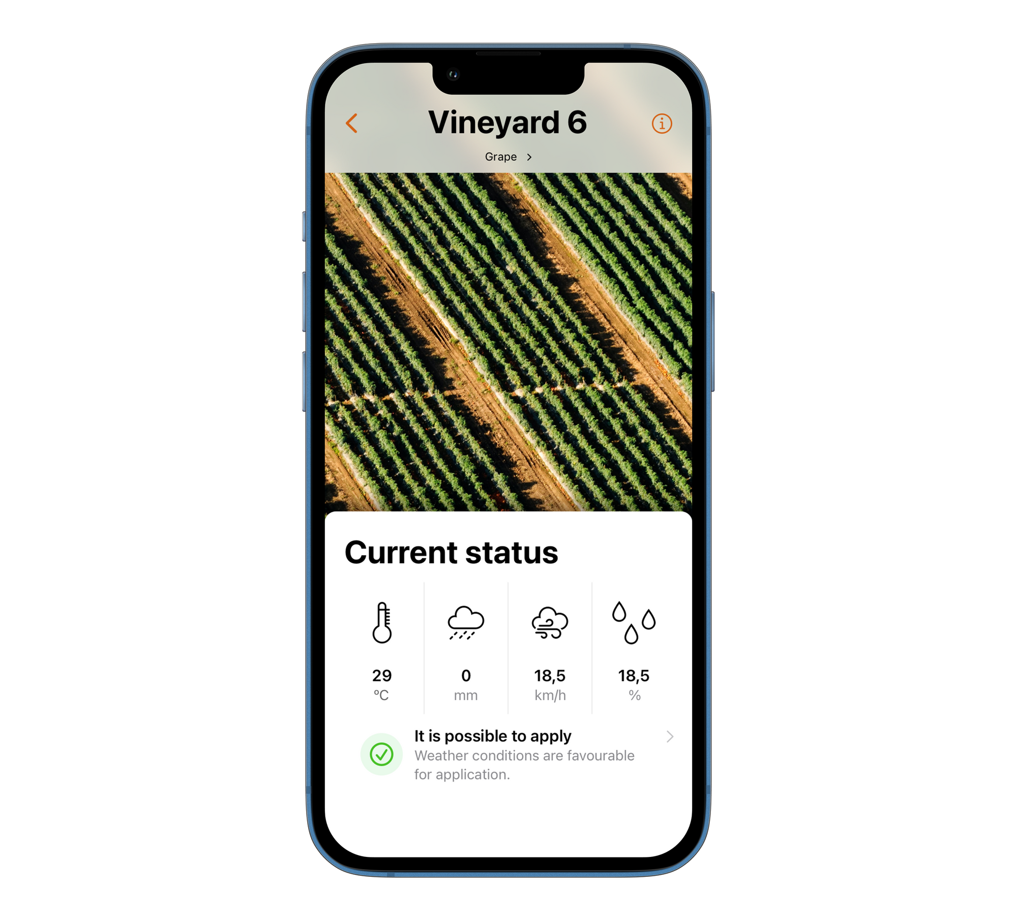 Screenshot of the treatment module showing favorable conditions with all parameters in green